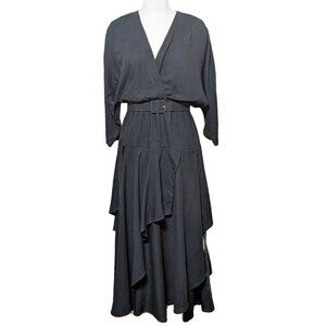 Vintage 1980's Phoebe Asymmetrical Hemline Batwing Sleeve Dress SZ M